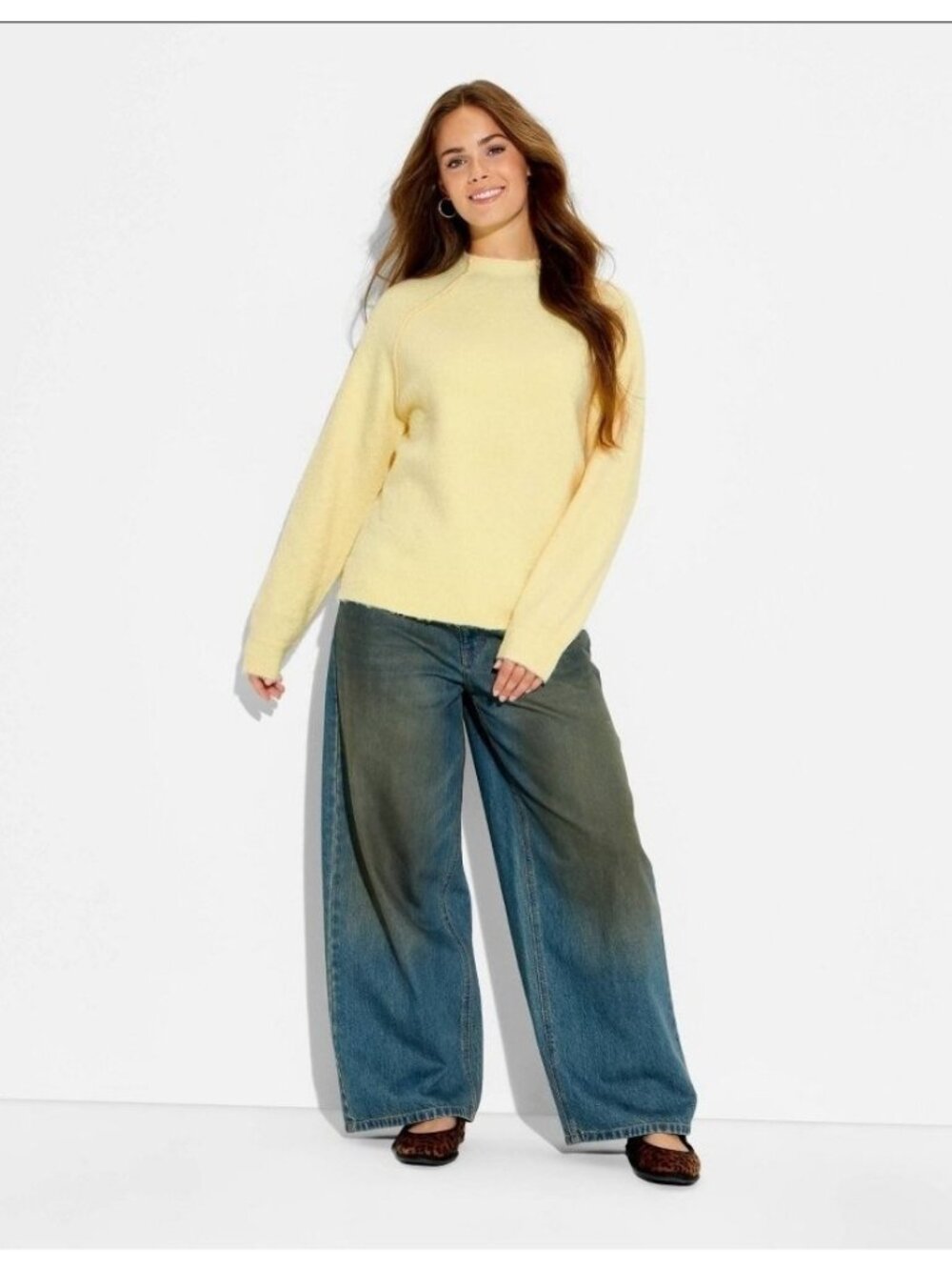 Wild Fable Yellow Alpaca Oversized Boucle Mock Neck Sweater Yellow XS (WL543)